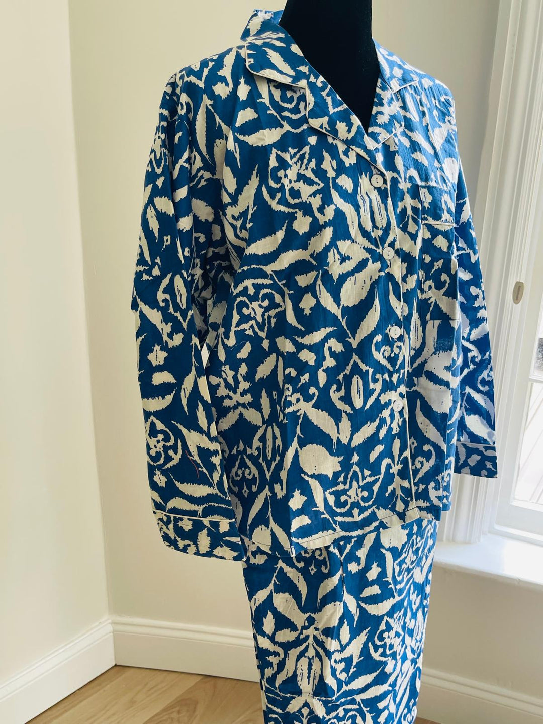 Leafy Blue Long Pajama Set