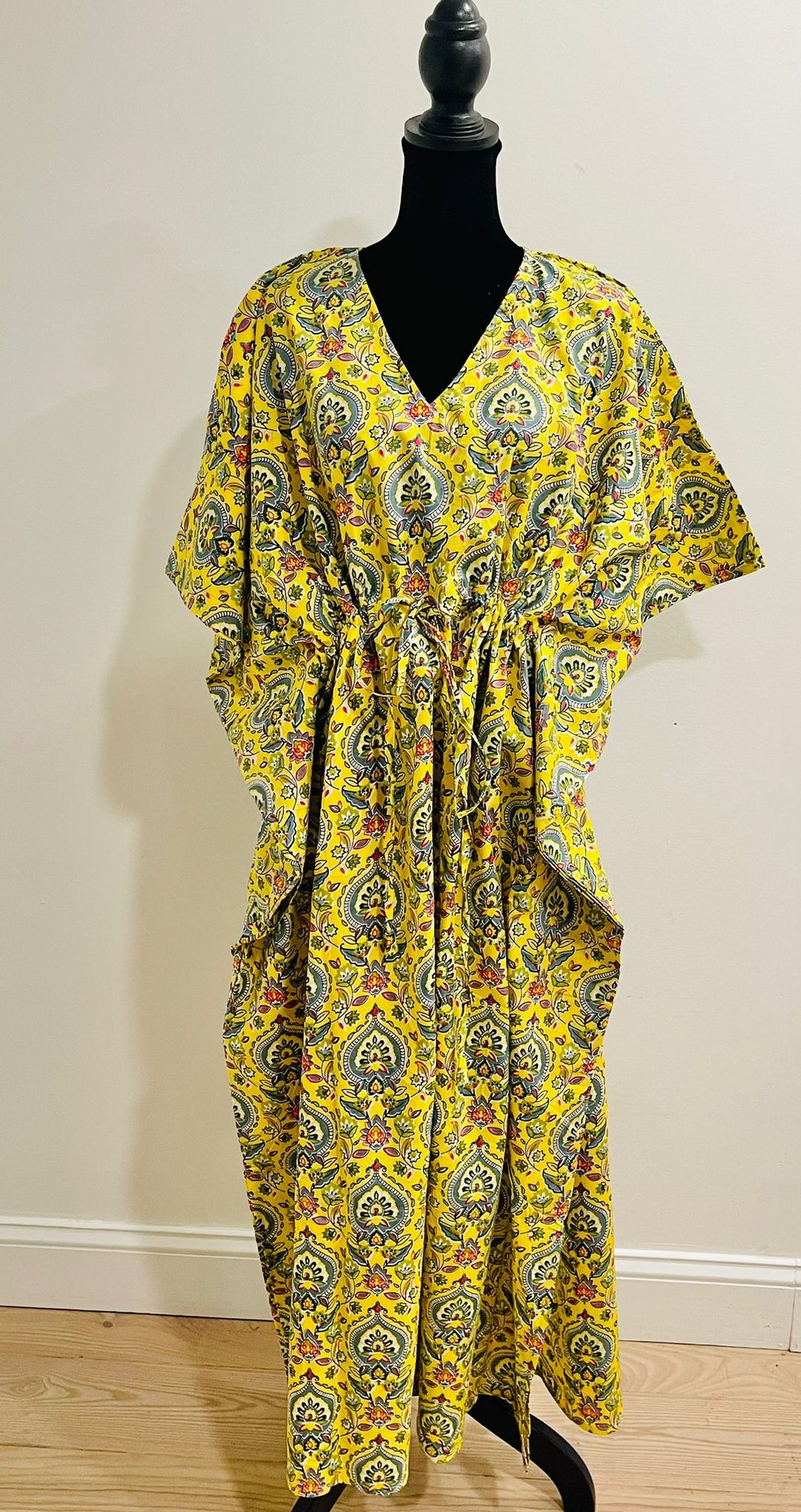 Block Printed Cotton Kaftan - Yellow
