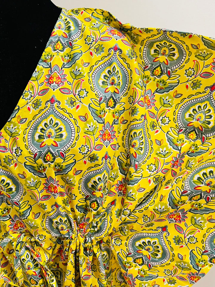 Block Printed Cotton Kaftan - Yellow