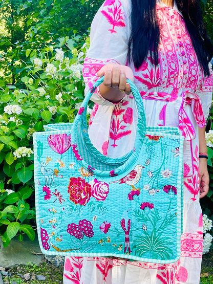 Floral Block Printed Tote Bag