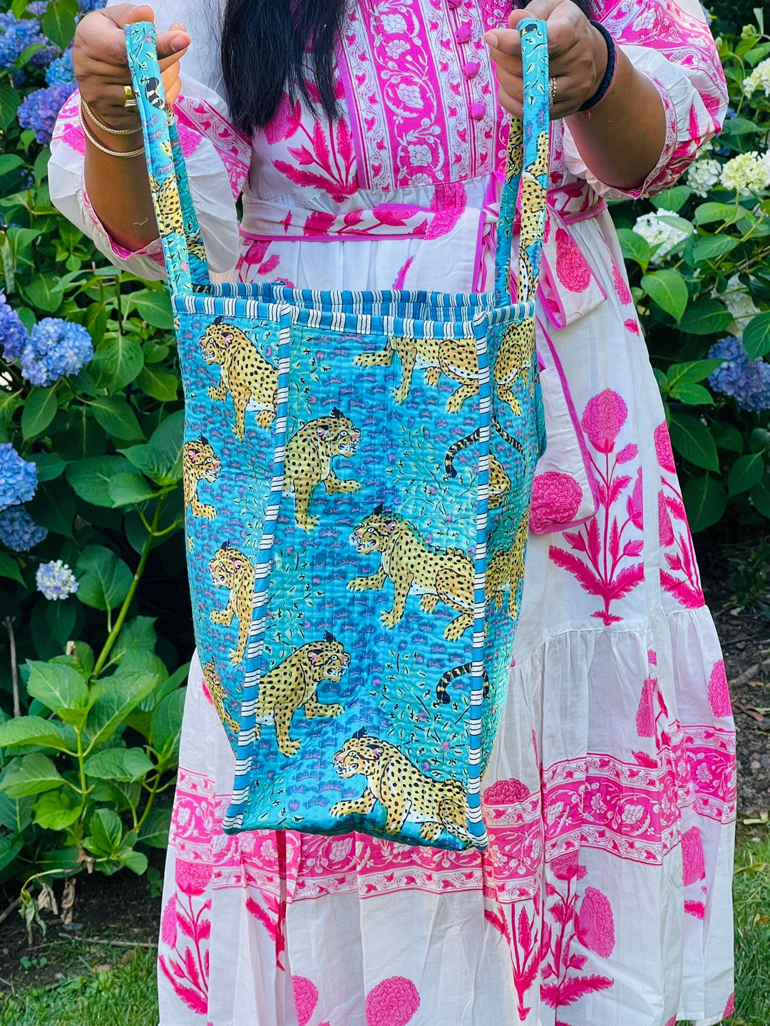 Baby Blue Animal Block Printed Tote Bag