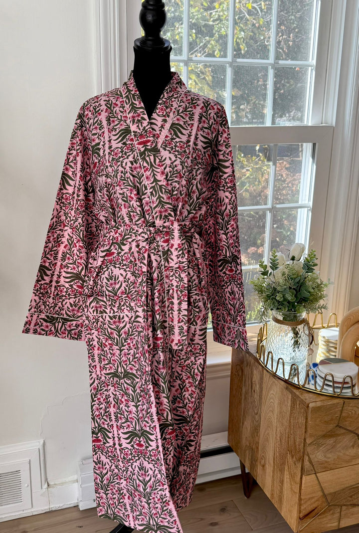 Hand Block Printed Cotton Kimono Robe