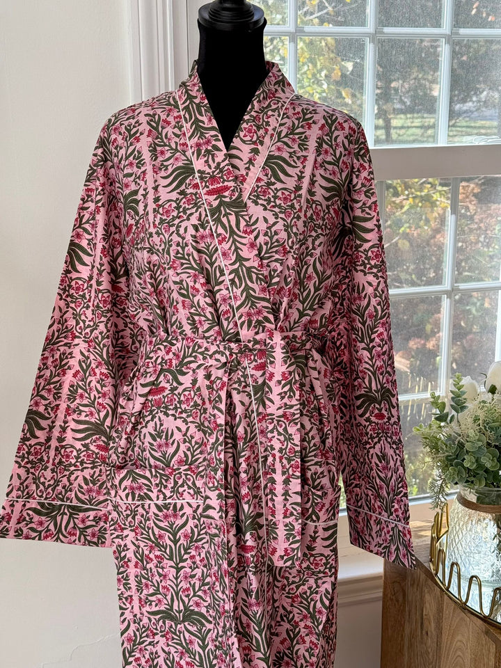 Hand Block Printed Cotton Kimono Robe