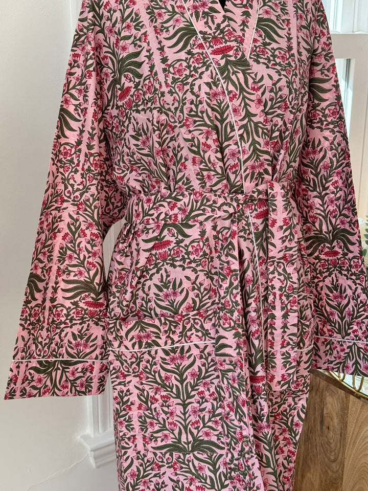 Hand Block Printed Cotton Kimono Robe