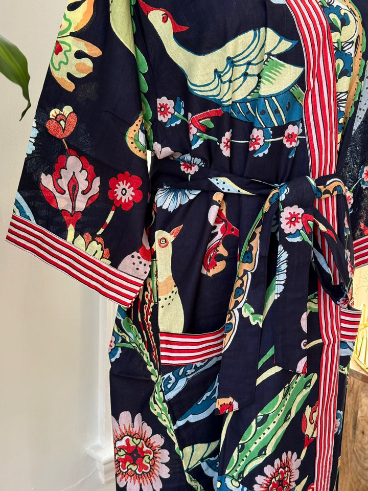 Hand Block Print Cotton Kimono Robe