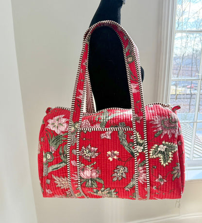 Red Block Printed Duffel Bag