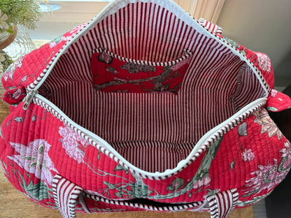 Red Block Printed Duffel Bag