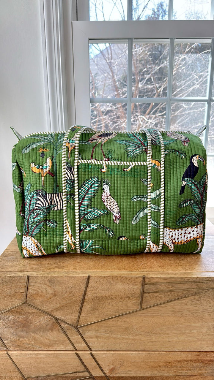 Green Block Printed Duffel Bag