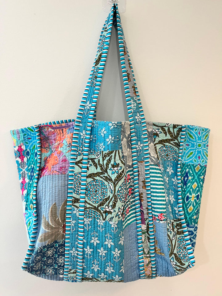 Blue Patchwork Tote Bag