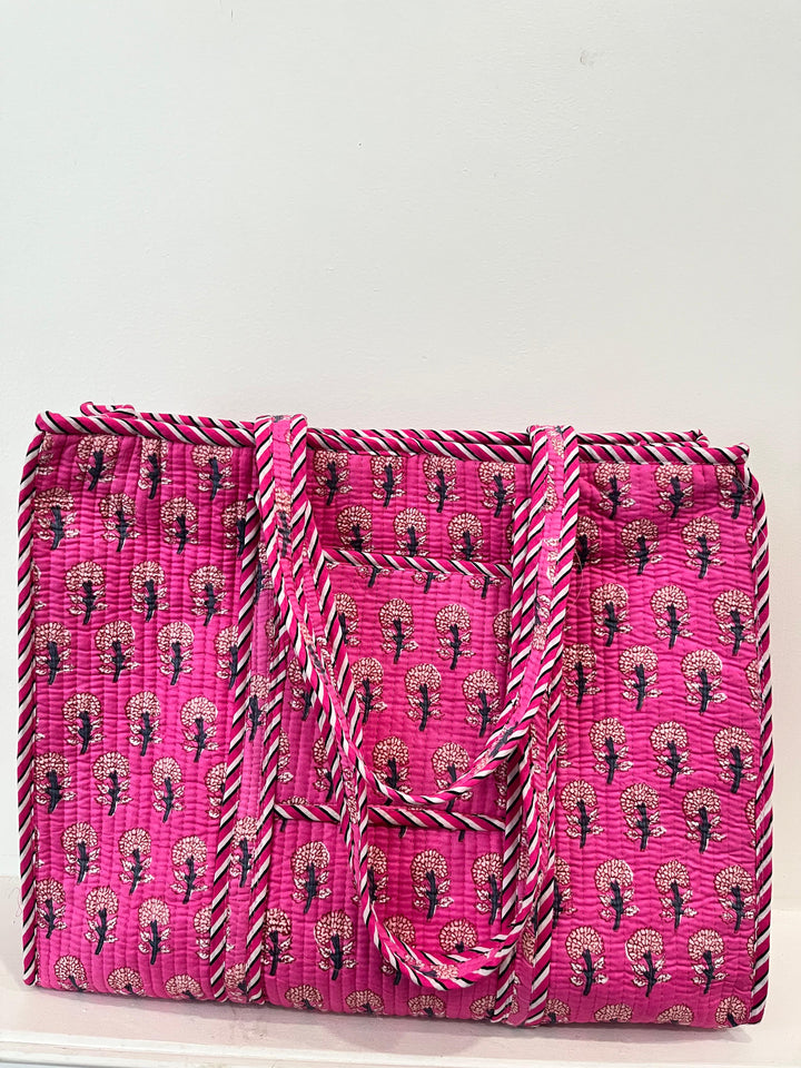 Pink Block Printed Tote Bag