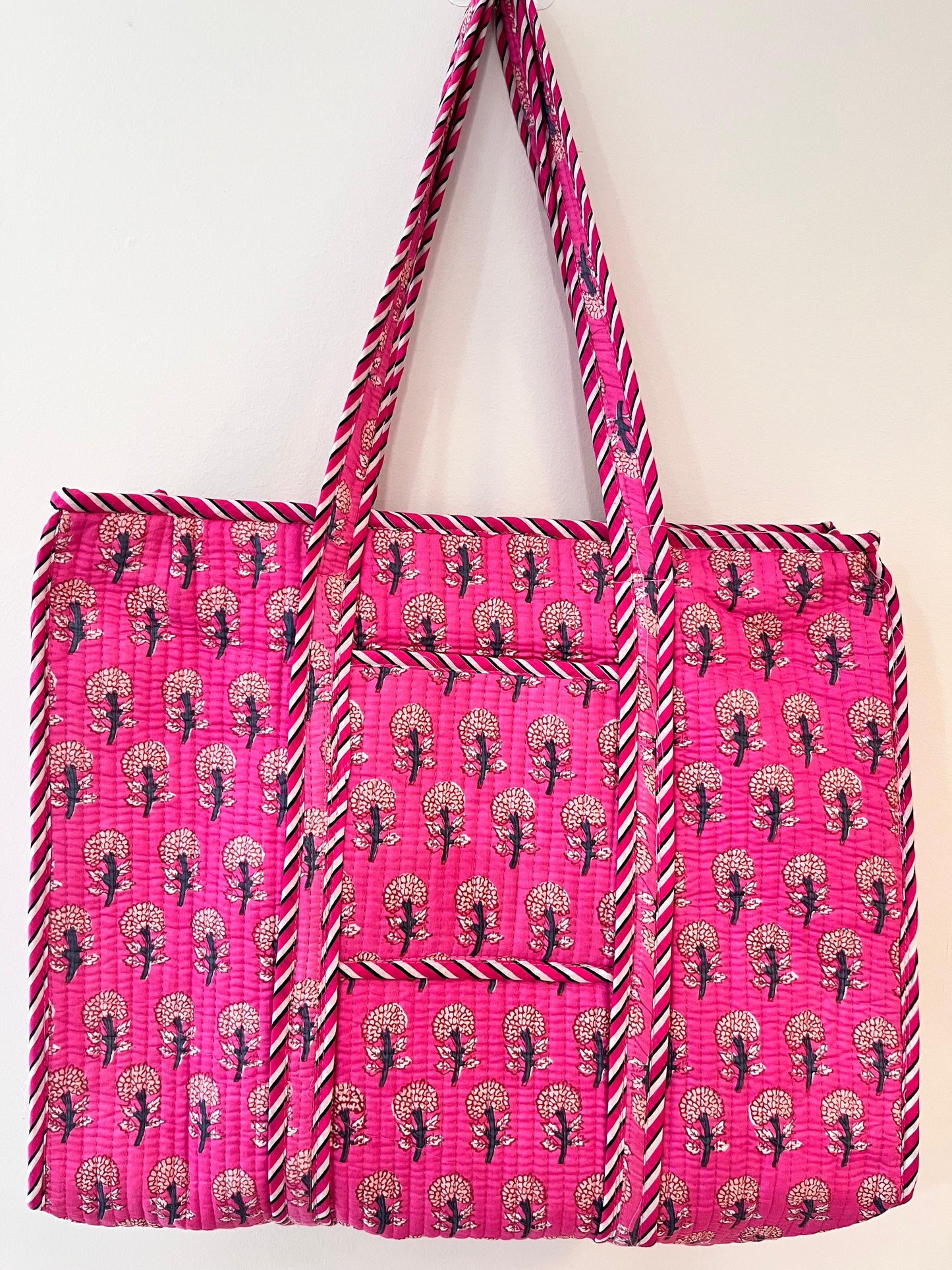 Pink Block Printed Tote Bag