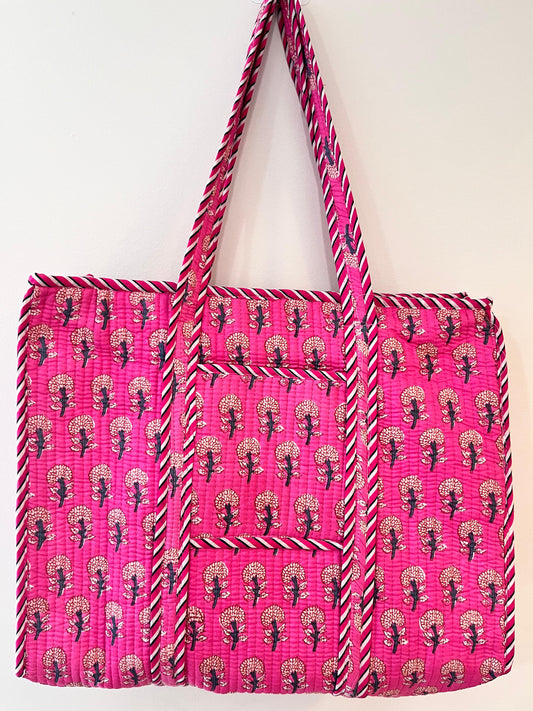 Pink Block Printed Tote Bag