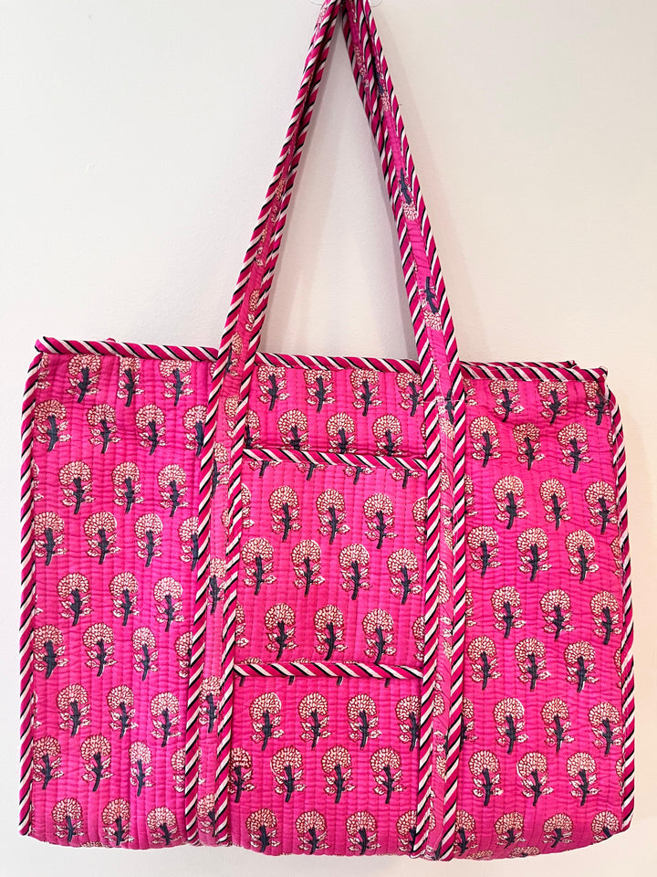 Pink Block Printed Tote Bag