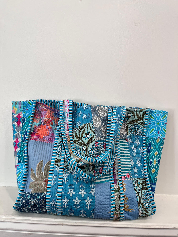 Blue Patchwork Tote Bag
