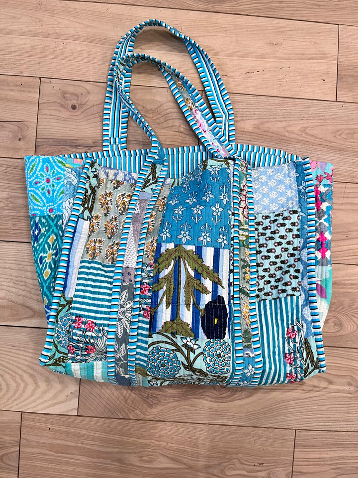 Blue Patchwork Tote Bag