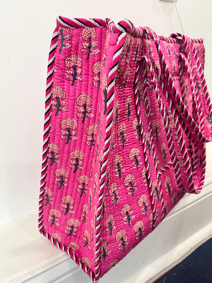 Pink Block Printed Tote Bag