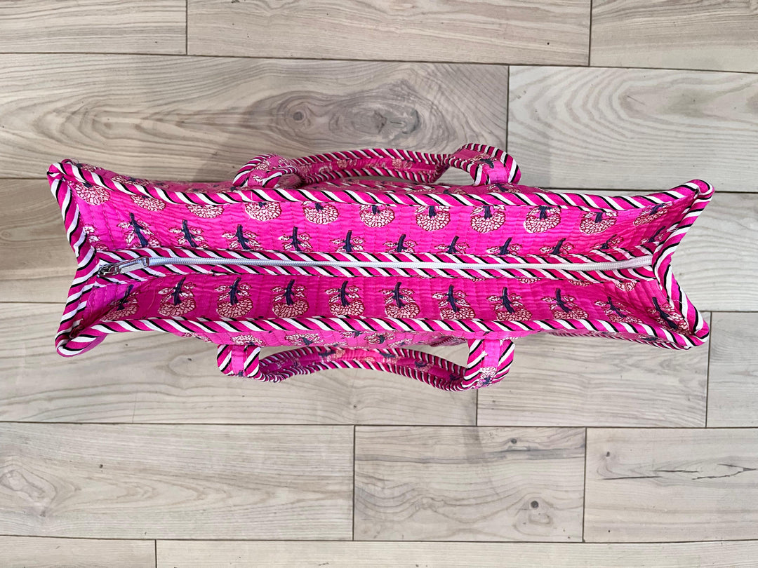 Pink Block Printed Tote Bag