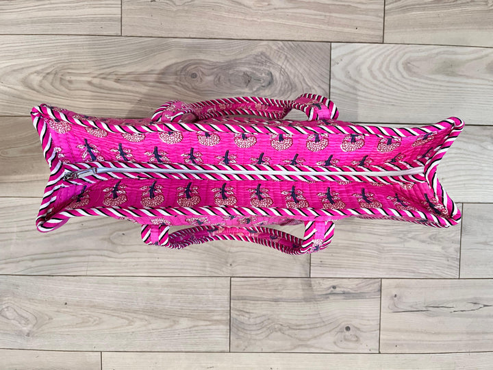 Pink Block Printed Tote Bag