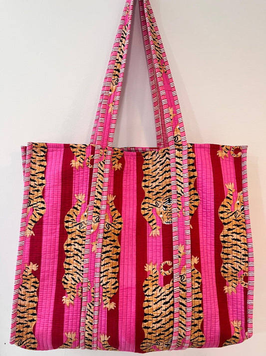 Block Printed Pink Tote Bag