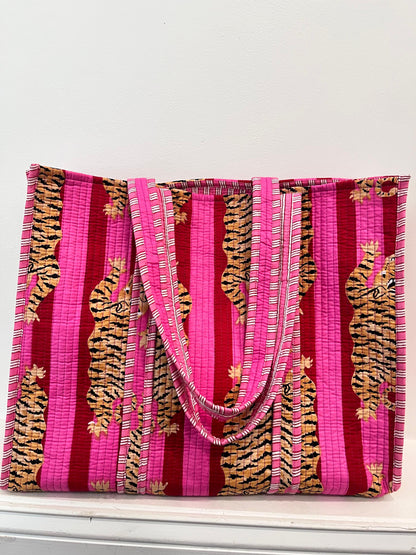 Block Printed Pink Tote Bag