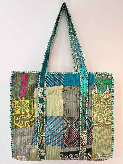 Green Patchwork Tote Bag