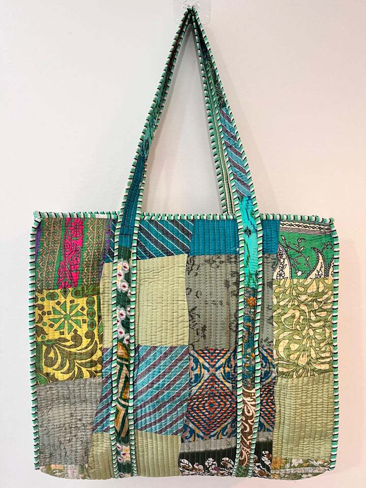 Green Patchwork Tote Bag