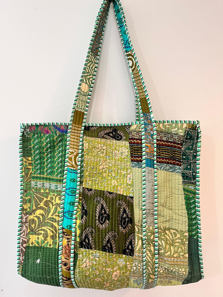 Green Patchwork Tote Bag