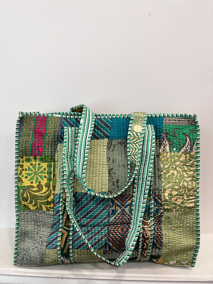 Green Patchwork Tote Bag