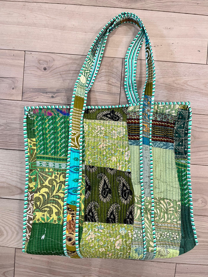 Green Patchwork Tote Bag