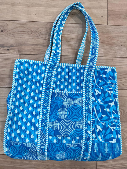Blue Patchwork Tote Bag