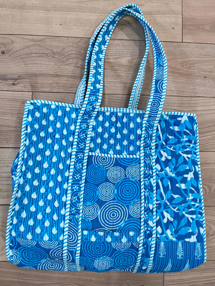 Blue Patchwork Tote Bag