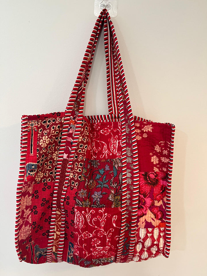 Red Patchwork Tote Bag