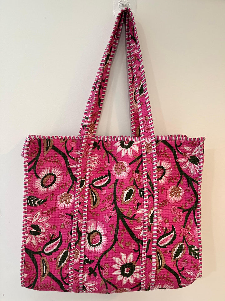 Pink Block Printed Tote Bag