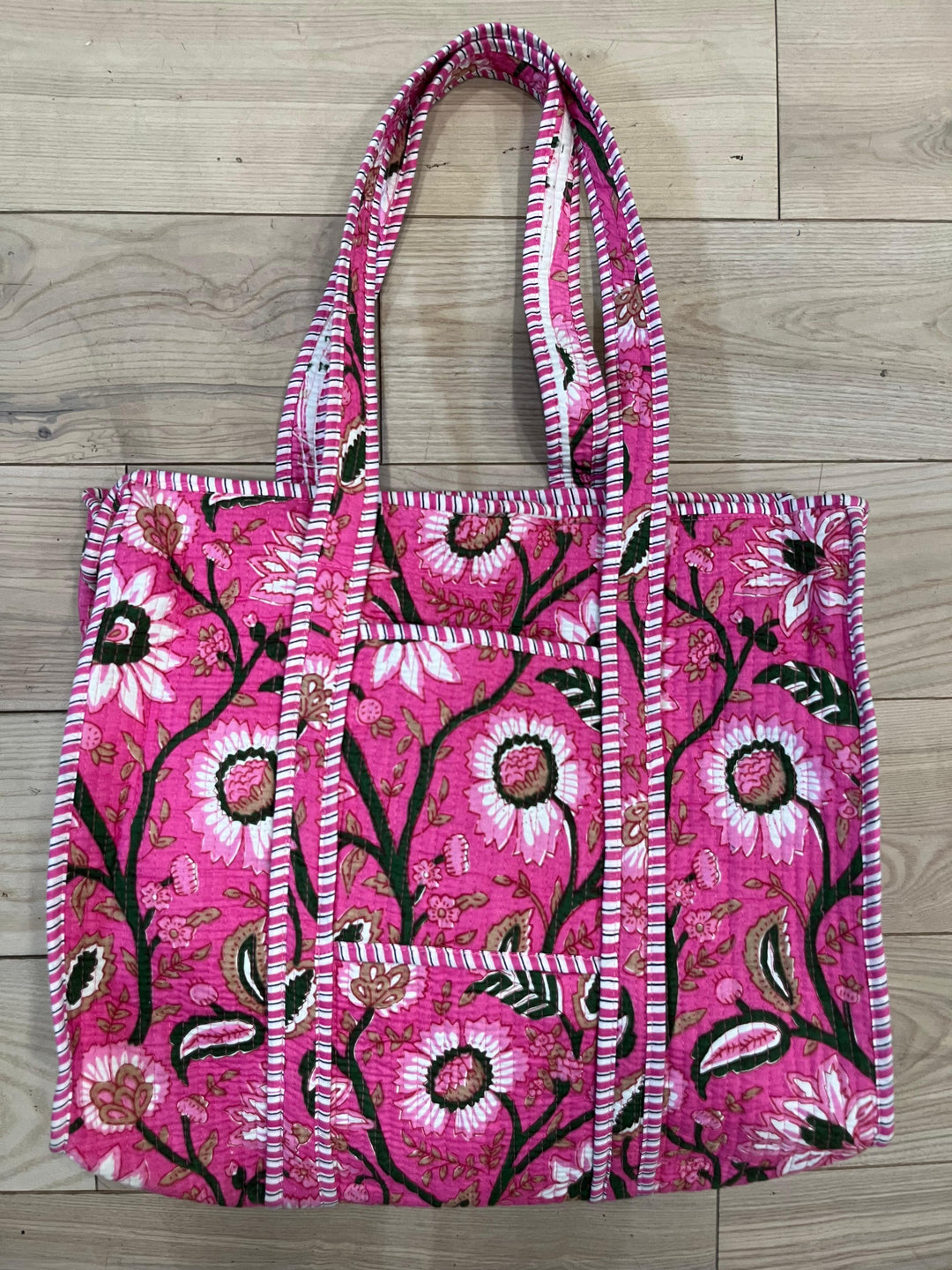 Pink Block Printed Tote Bag