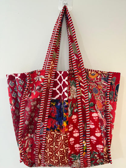 Red Patchwork Tote Bag