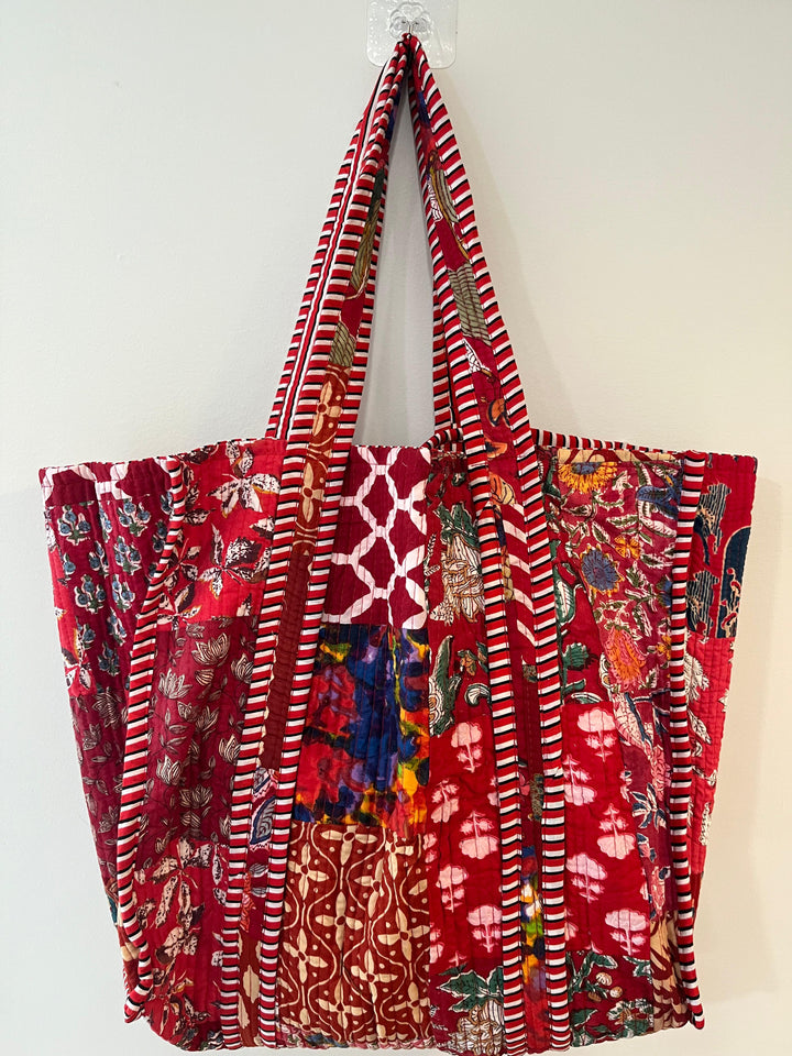 Red Patchwork Tote Bag