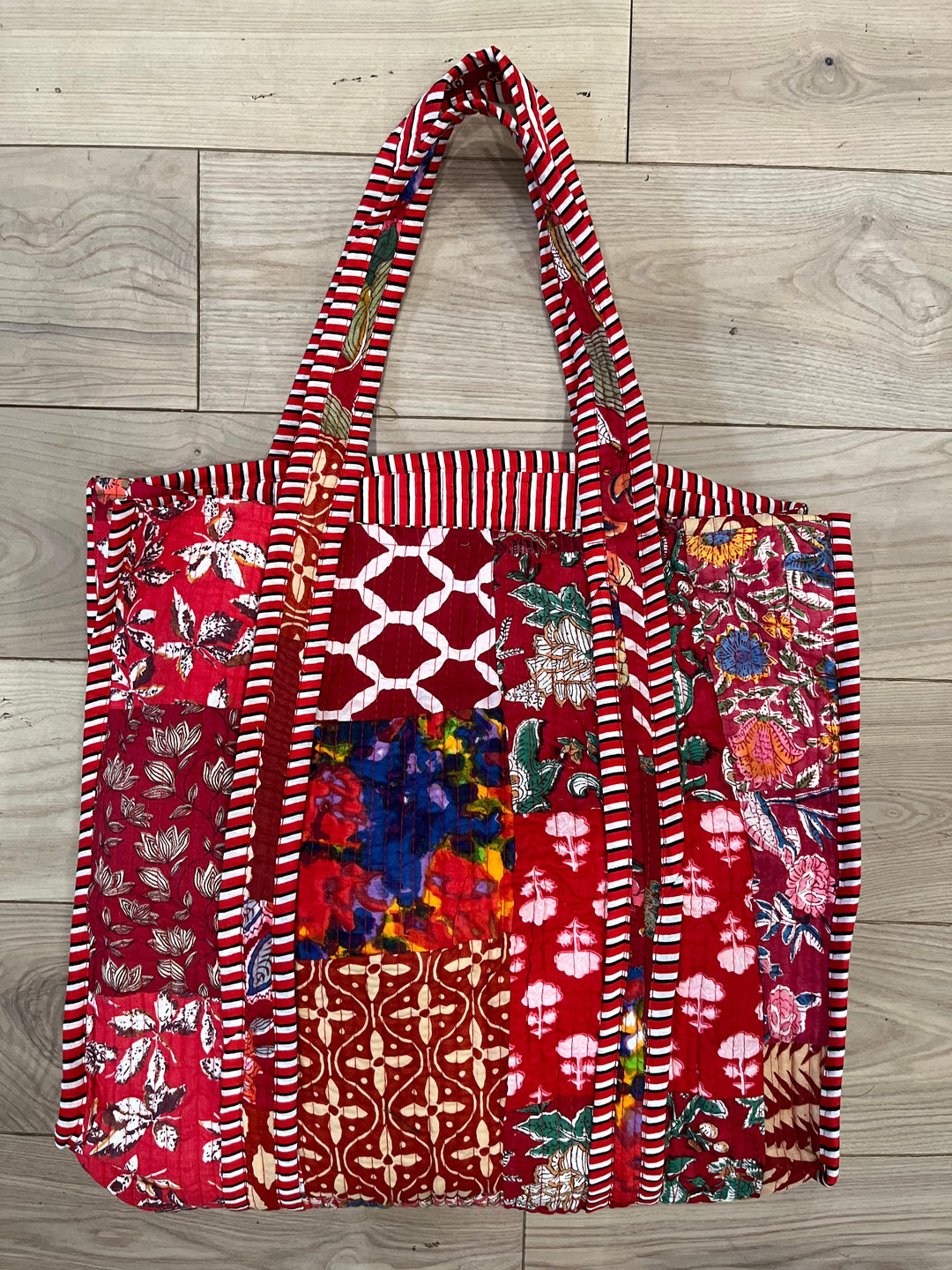 Red Patchwork Tote Bag