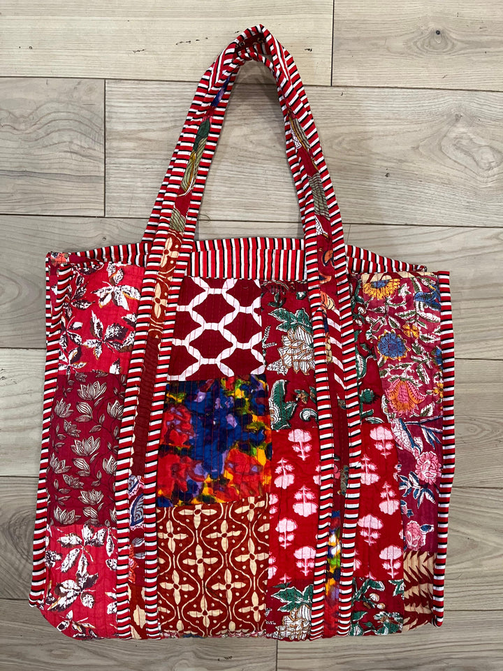 Red Patchwork Tote Bag