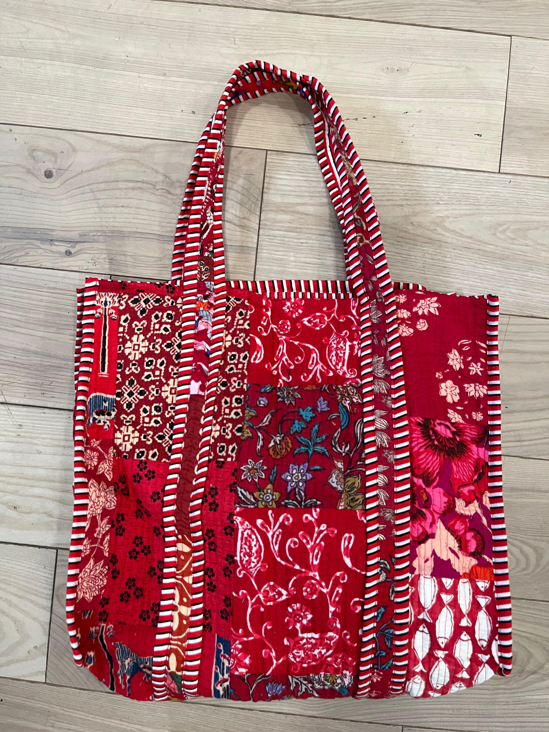 Red Patchwork Tote Bag