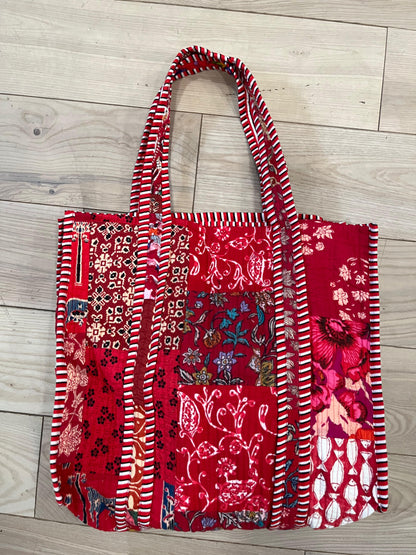 Red Patchwork Tote Bag