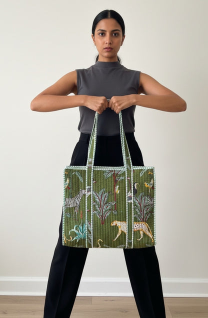 Block Printed Green Tote Bag