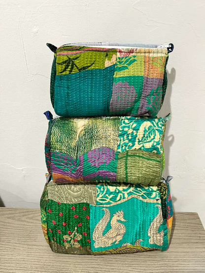 Green Patchwork Toiletry Bag - Set of 3 