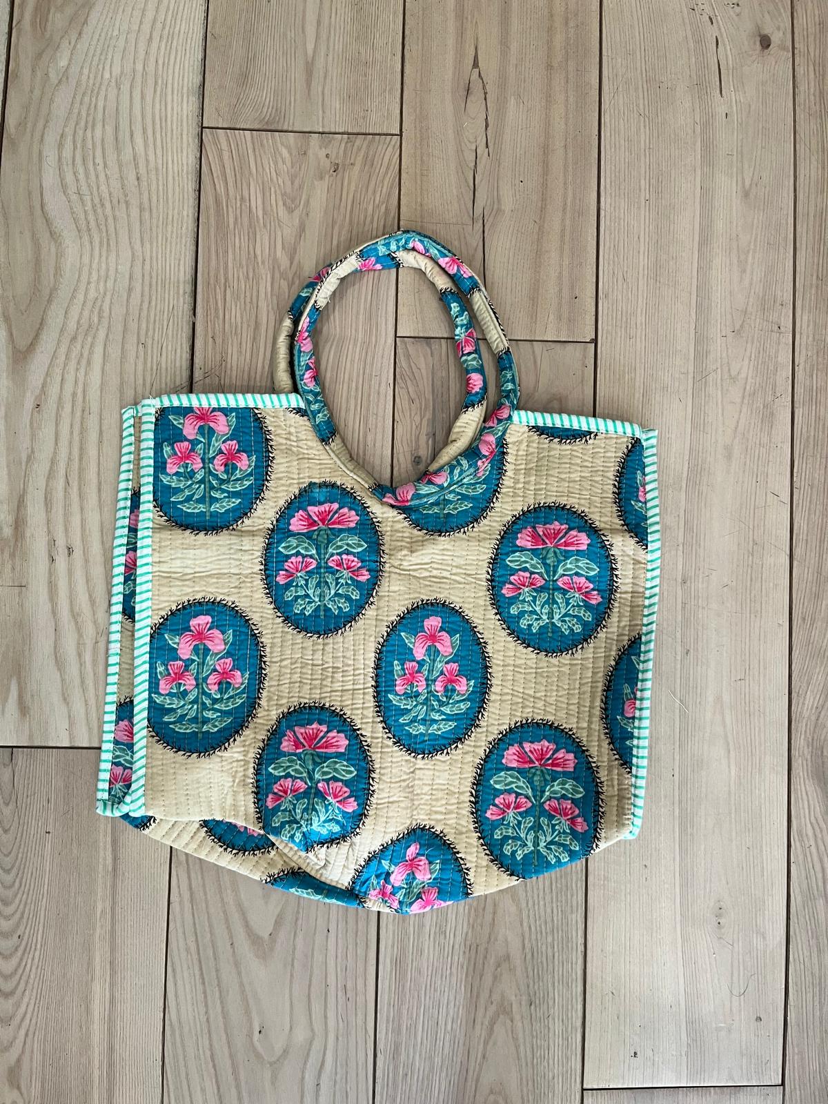 Beige Floral Moon Bag