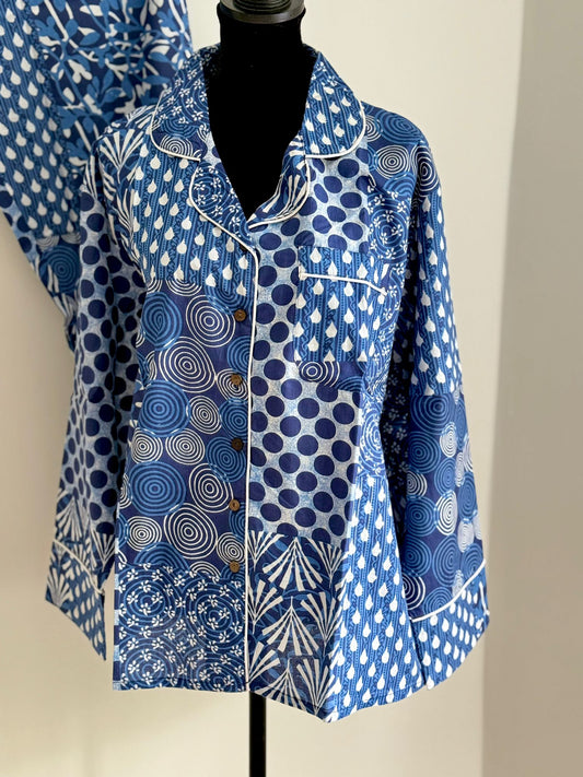 Blue Block Print Cotton PJ set