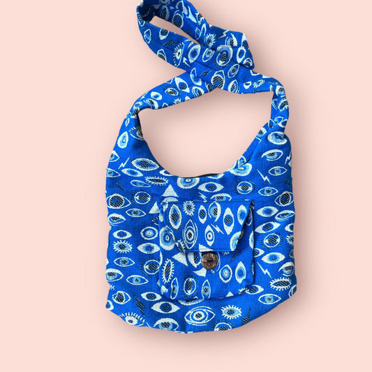 Evil Eye Block Printed Shoulder Bag - Blue