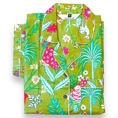 Short PJ Set in Green Glimmering Garden