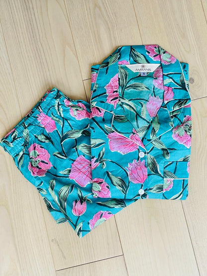 Long Pajama Set in Blossom Blue