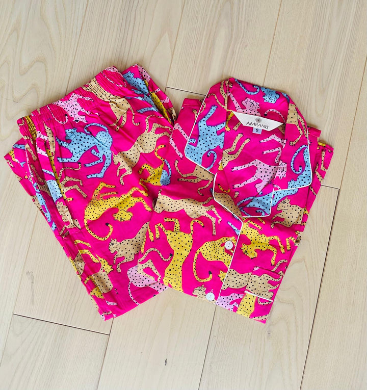 Hot Pink Animal Print Pajama Set - Long