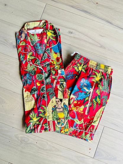 Short PJ Set in Red Frida Kahlo