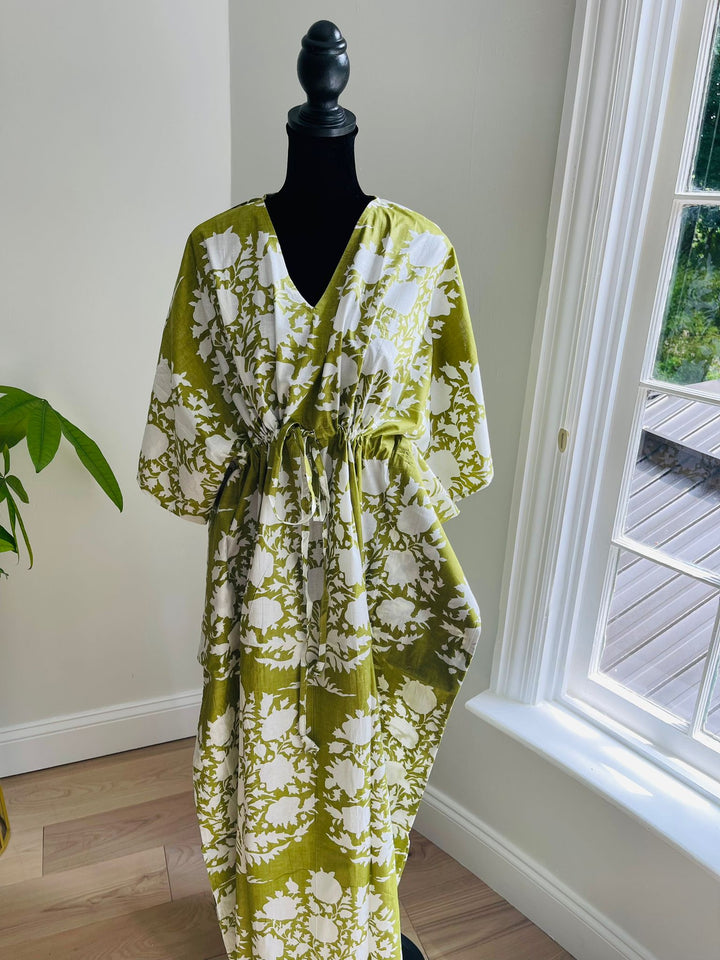 Hand-block Floral Print Cotton Women Caftan